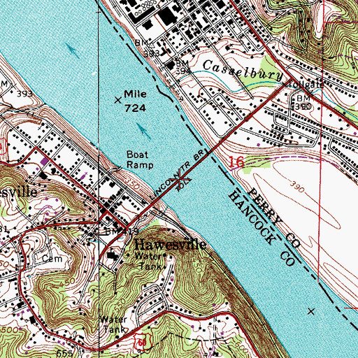 Topographic Map of Lincoln Trail Bridge, KY