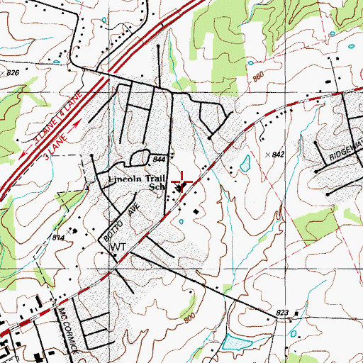 Topographic Map of Lincoln Trail School, KY