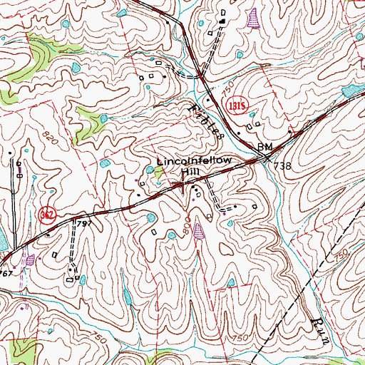 Topographic Map of Lincolnfellow Hill, KY