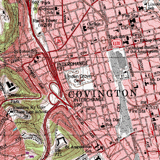 Topographic Map of Linden Grove Cemetery, KY