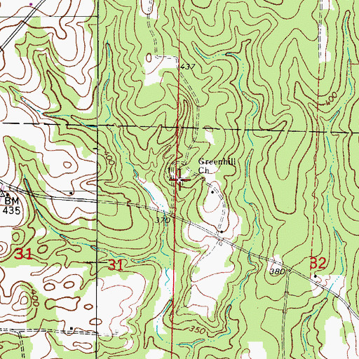 Topographic Map of Greenhill Church, AR