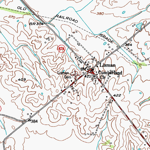 Topographic Map of Lisman Cemetery, KY