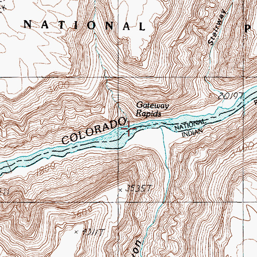 Topographic Map of Gateway Rapids, AZ