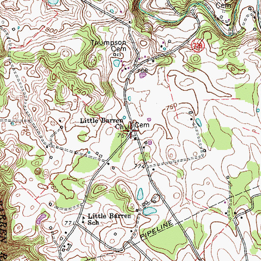 Topographic Map of Little Barren Church, KY