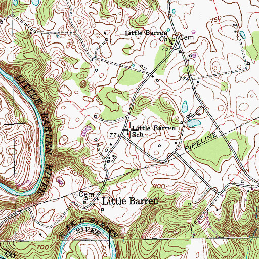Topographic Map of Little Barren School, KY