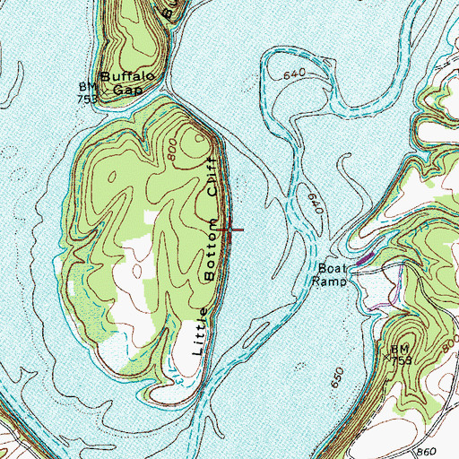 Topographic Map of Little Bottom Cliff, KY