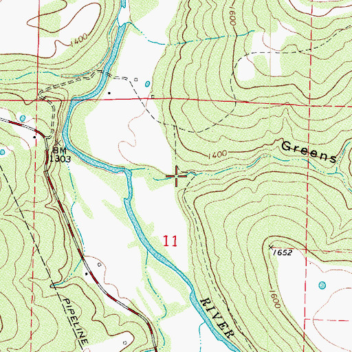 Topographic Map of Greens Hollow, AR