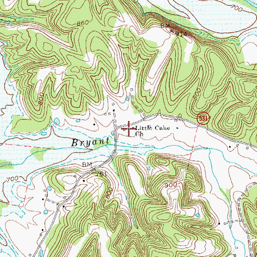 Topographic Map of Little Cake Christian Church, KY