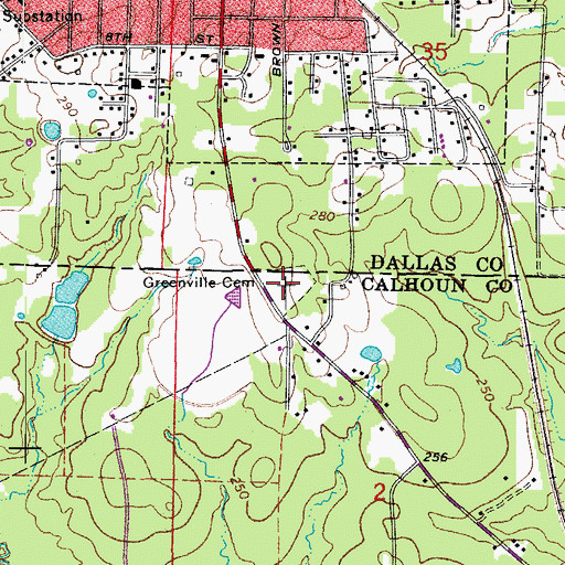 Topographic Map of Greenville Cemetery, AR