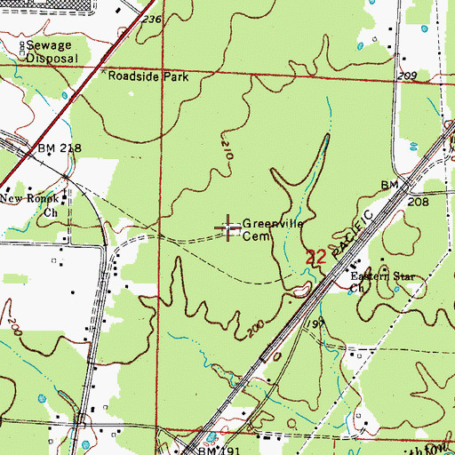 Topographic Map of Greenville Cemetery, AR