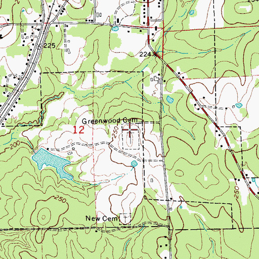 Topographic Map of Greenwood Cemetery, AR