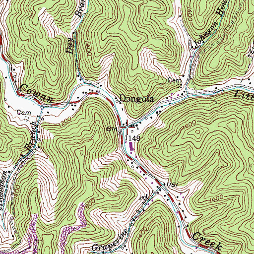 Topographic Map of Little Cowan Creek, KY