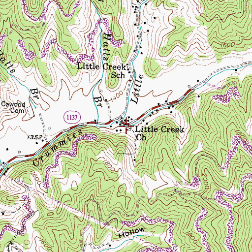 Topographic Map of Little Creek, KY