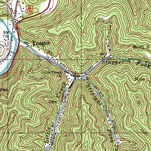 Topographic Map of Little Creek, KY