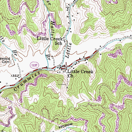 Topographic Map of Little Creek Church, KY