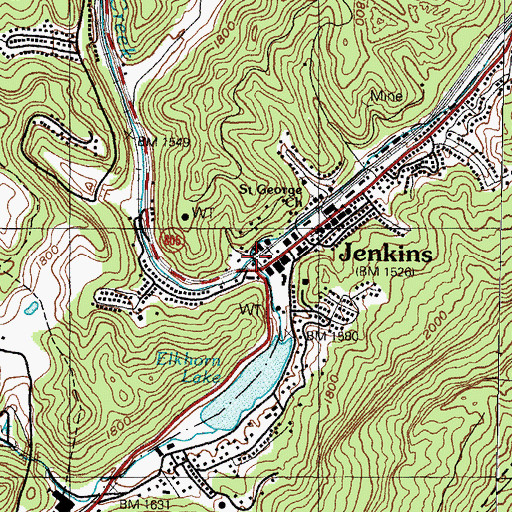 Topographic Map of Little Elkhorn Creek, KY