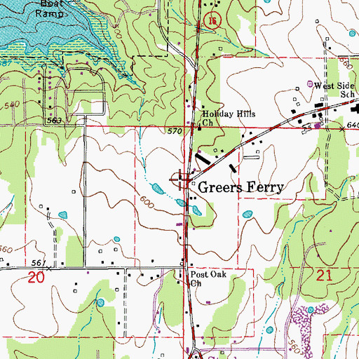 Topographic Map of Greers Ferry, AR