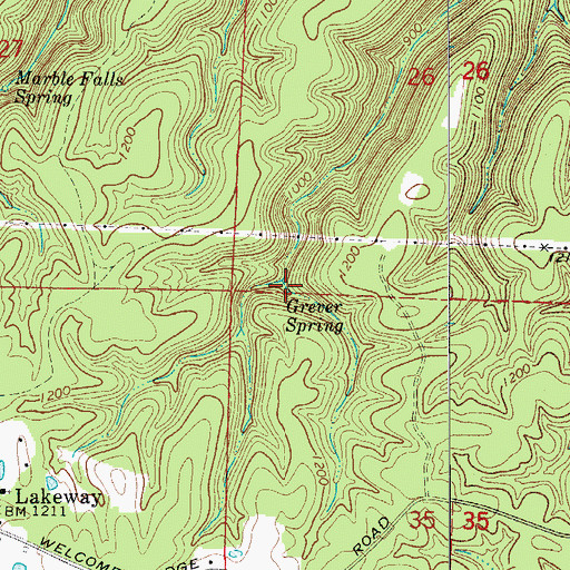 Topographic Map of Grever Spring, AR