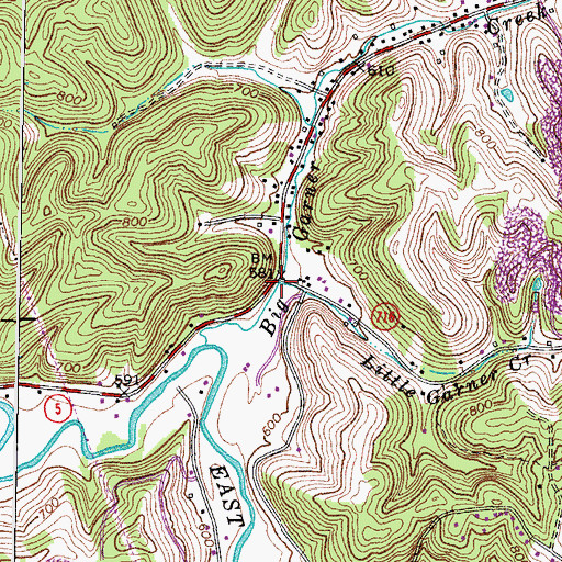 Topographic Map of Little Garner Creek, KY