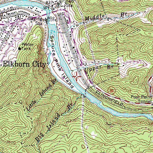 Topographic Map of Little Island Branch, KY