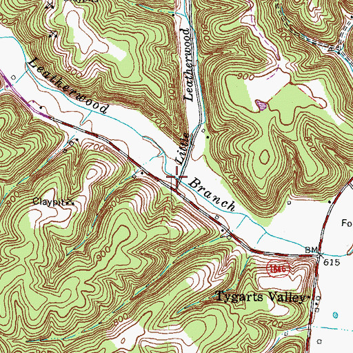 Topographic Map of Little Leatherwood Branch, KY