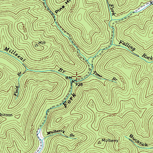 Topographic Map of Little Millseat Branch, KY