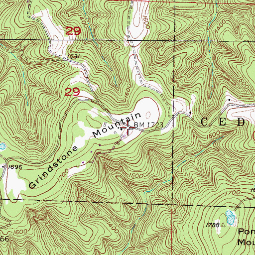 Topographic Map of Grindstone Mountain, AR