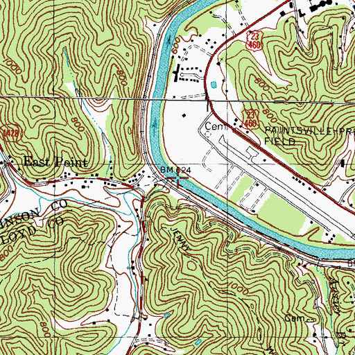 Topographic Map of Little Paint Creek, KY
