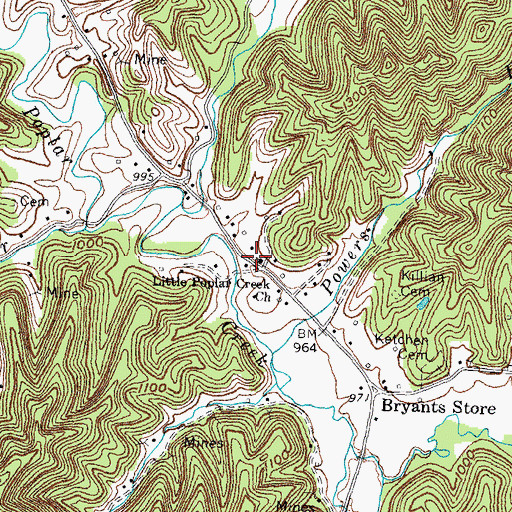 Topographic Map of Little Poplar Creek Church, KY