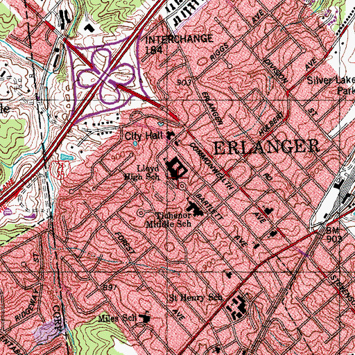 Topographic Map of Lloyd High School, KY