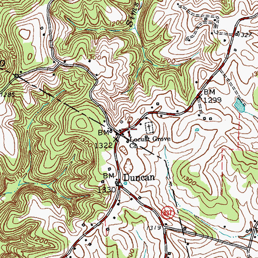 Topographic Map of Locust Grove Church, KY