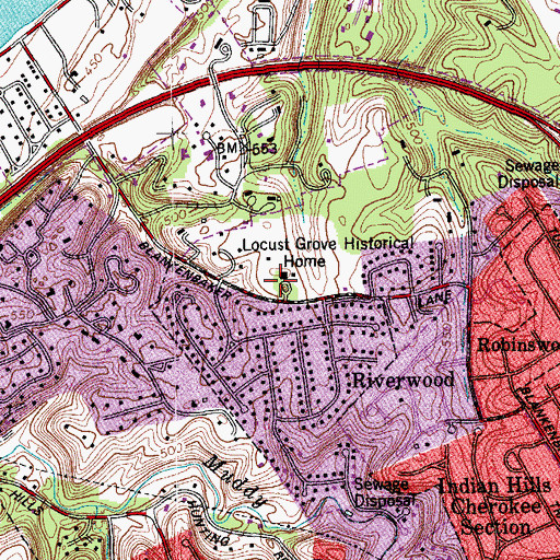 Topographic Map of Locust Grove Historical Home, KY