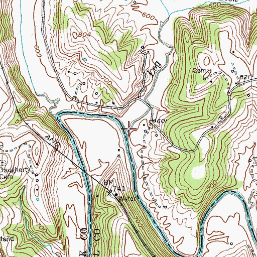 Topographic Map of Log Lick Creek, KY