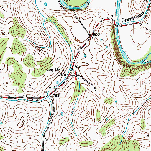 Topographic Map of Log Union Cemetery, KY