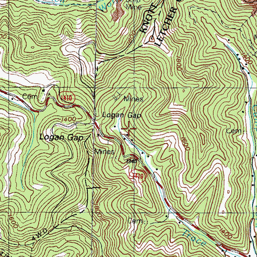 Topographic Map of Logan Gap, KY