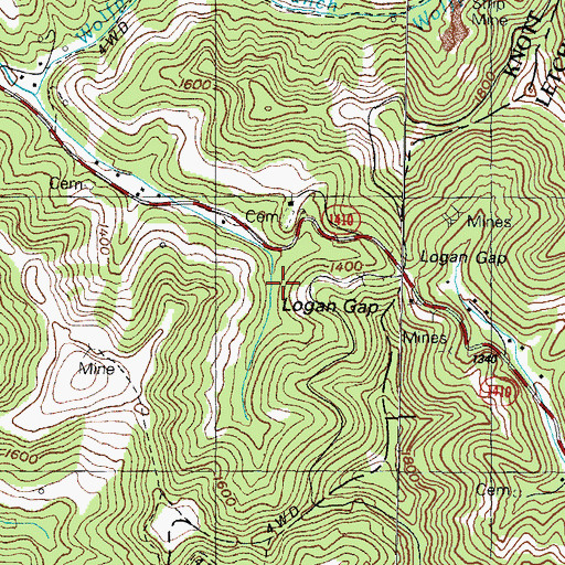 Topographic Map of Logan Gap, KY