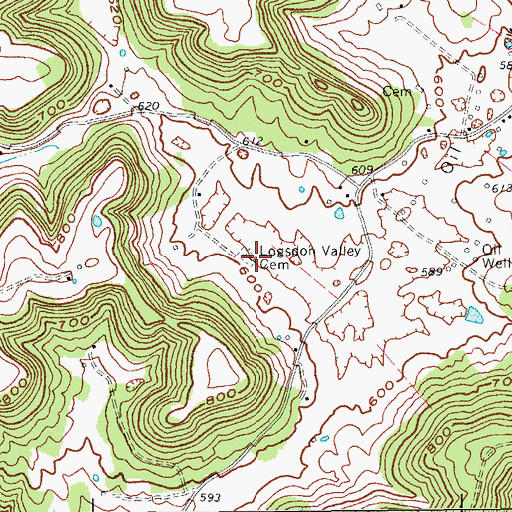 Topographic Map of Logsdon Valley Cemetery, KY