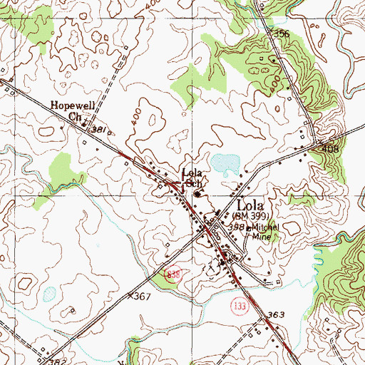Topographic Map of Lola School, KY