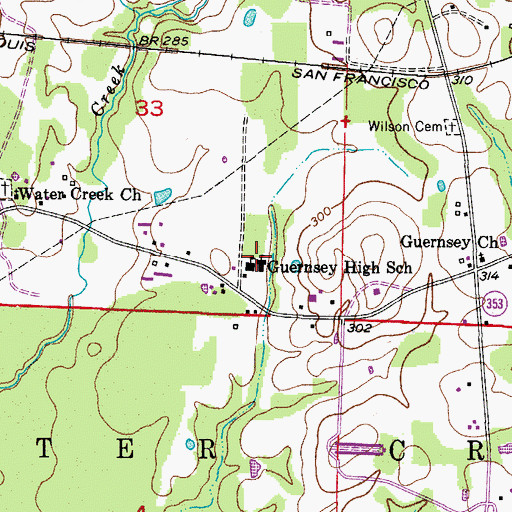 Topographic Map of Guernsey High School, AR