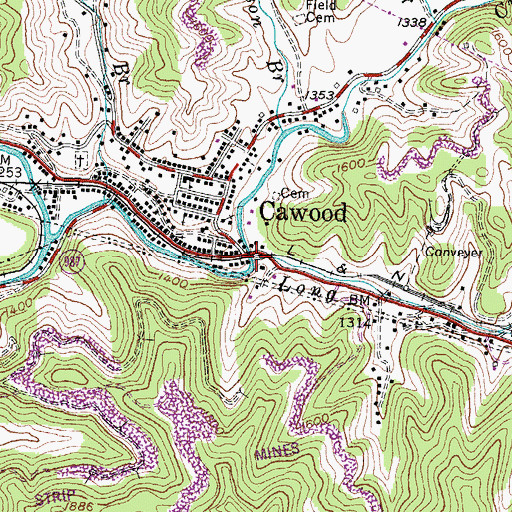 Topographic Map of Long Branch, KY