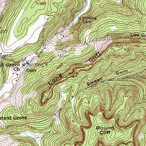 Topographic Map of Long Cliff, KY