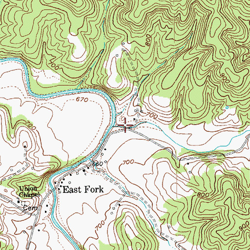 Topographic Map of Long Creek, KY
