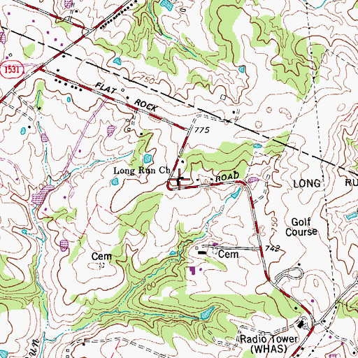 Topographic Map of Long Run Baptist Church, KY
