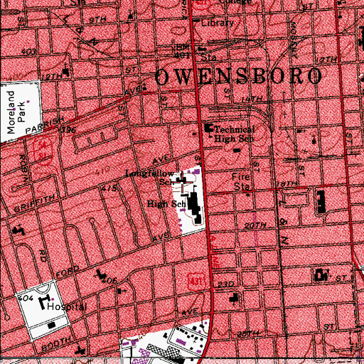 Topographic Map of Longfellow School, KY