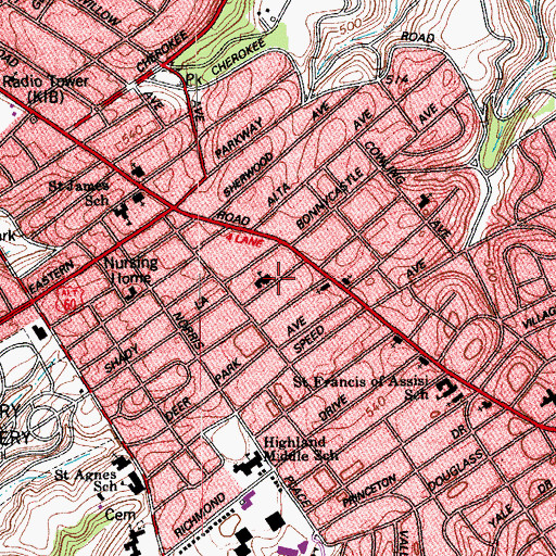 Topographic Map of Longfellow School, KY