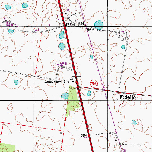 Topographic Map of Longview Church, KY