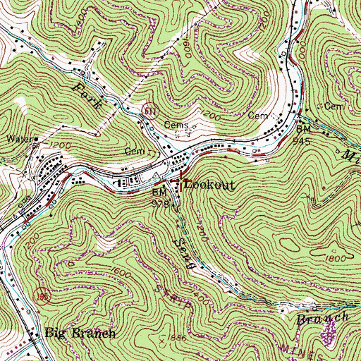 Topographic Map of Lookout, KY