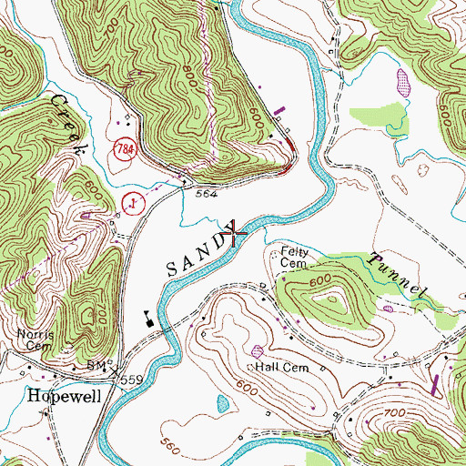 Topographic Map of Lost Creek, KY