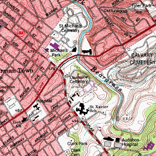Topographic Map of Louisville Cemetery, KY