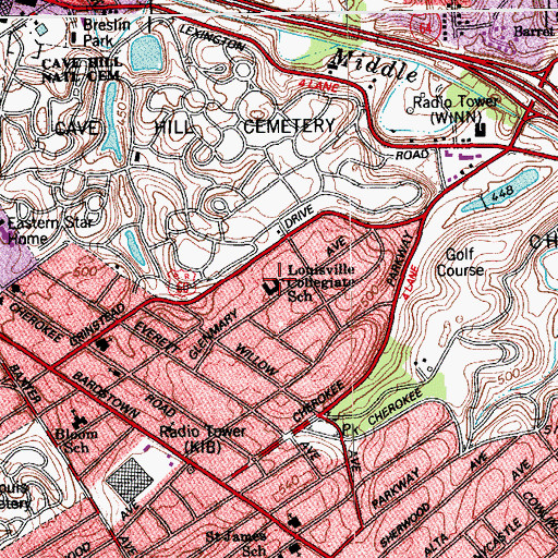 Topographic Map of Louisville Collegiate School, KY